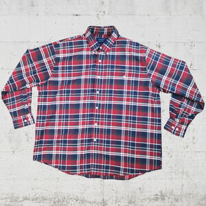 90s Vintage Red Navy Plaid Towncraft Classic Button Down Casual Shirt Size XL